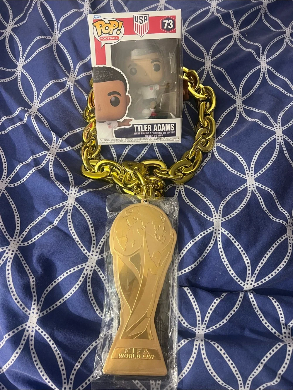 Gold Tone World Cup Medallion Pendant Necklace plus Tyler Adam’s pop!